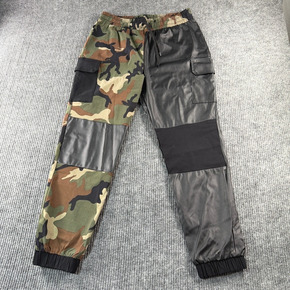 like an angel Pants - Like an Angel Cargo Jogger Pants Women XL Camo Black Faux Leather Excellent